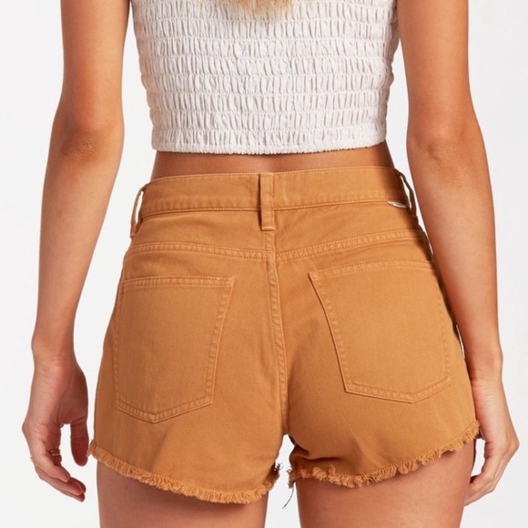 Billabong Drift Away Denim Frayed High Waist Brown Shorts in Canyon Brown - Picture 5 of 7